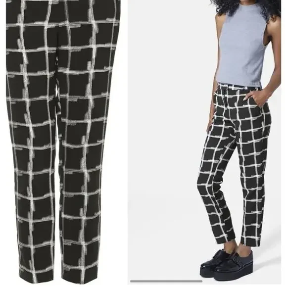 Topshop Windowpane Print Crepe Cigarette Pants 6 - Picture 2 of 12